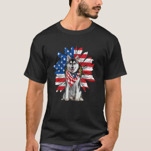 Husky Patriot Amerikanische Flagge Sonnenblume Una T-Shirt