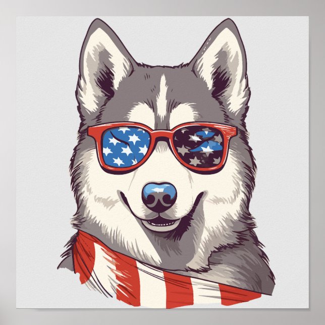 Husky, Patriotischer sibirischer Husky Poster (Vorne)