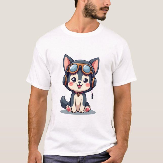 Husky Pilot Dog Lover Malamute T-Shirt (Vorderseite)
