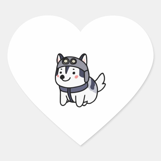 Husky Pilot Hund Lover Malamute Herz-Aufkleber (Vorderseite)