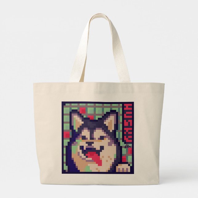 Husky, Pixel Art, pixelart Jumbo Stoffbeutel (Rückseite)