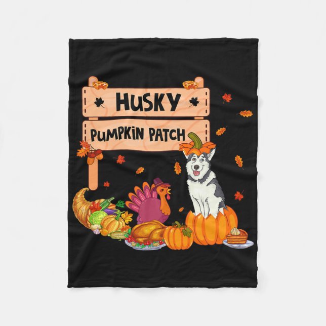 Husky Pumpkin Patch Erntedank Dog in Pumpkin Fa Fleecedecke (Vorderseite)