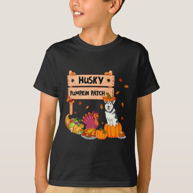 Husky Pumpkin Patch Erntedank Dog in Pumpkin Fa T-Shirt (Vorderseite)