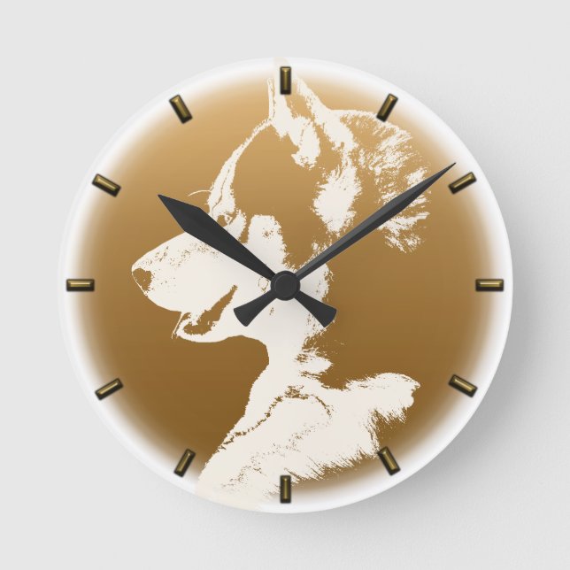 Husky Pup Clock gibt Dekoration Schlittenhundehalt Runde Wanduhr (Vorderseite)