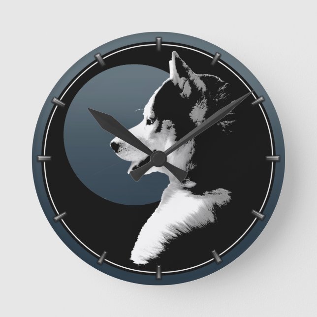 Husky Pup Clock gibt Dekoration Schlittenhundehalt Runde Wanduhr (Vorderseite)