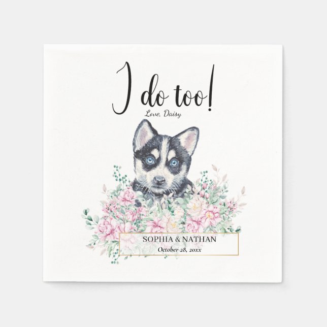 Husky Puppy Dog Wedding Cocktail Napkins Serviette (Vorderseite)