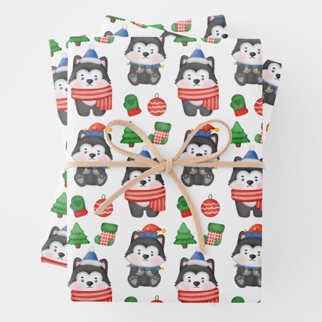 Husky Puppy Dog Weihnachtsfeiertag Weihnachten Geschenkpapier Set (Beispiel)