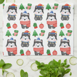 Husky Puppy Dog Weihnachtsfeiertag Weihnachten Geschirrtuch