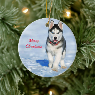 Husky Puppy Snow Foto Weihnachten Keramik Ornament