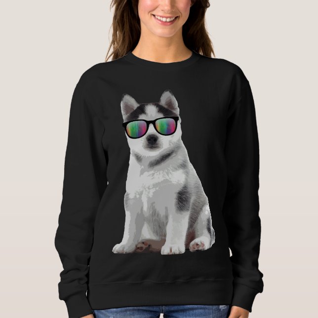 Husky Puppy Sunglasses Hunde Tiere Sweatshirt (Vorderseite)