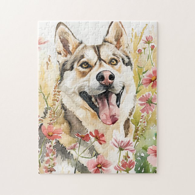 Husky Puzzle - Aquarellhund Jigsaw (Vertikal)