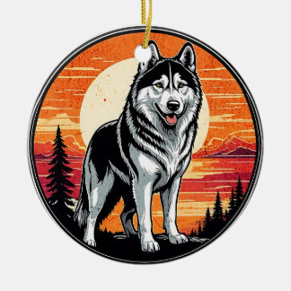 Husky Retro Sunset Dog Lover Keramik Ornament