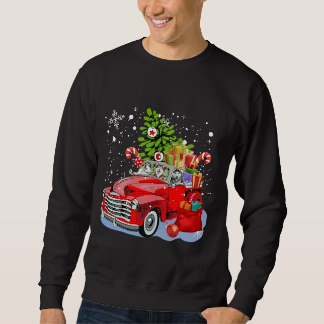 Husky Riding Red Car Merry Christmas Dog Sweatshirt (Vorderseite)