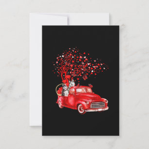 Husky Riding Red Truck  Valentine Butterfly Heart Einladung