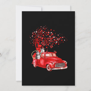Husky Riding Red Truck  Valentine Butterfly Heart Feiertagskarte