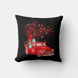 Husky Riding Red Truck Valentine Butterfly Heart Kissen