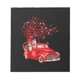Husky Riding Red Truck Valentine Butterfly Heart Notizblock