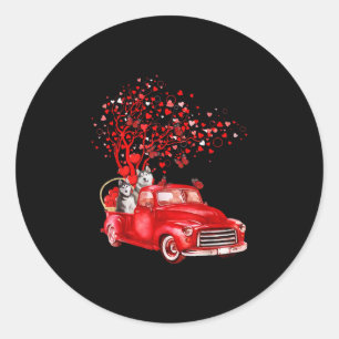 Husky Riding Red Truck Valentine Butterfly Heart Runder Aufkleber