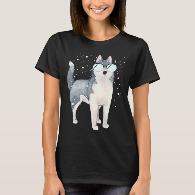 Husky Schlittenhund mit Windschutzscheibe T-Shirt (Vorderseite)
