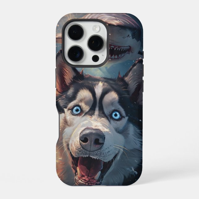 Husky & Shark Fantasy iPhone 16 Pro Hülle (Rückseite)