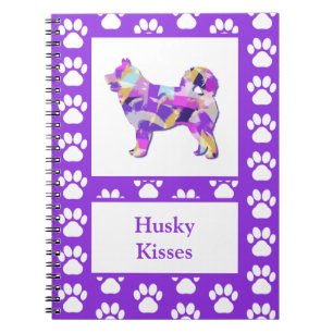 Husky Siberian Dog Silhouette Paw Lila PY&B Notizblock