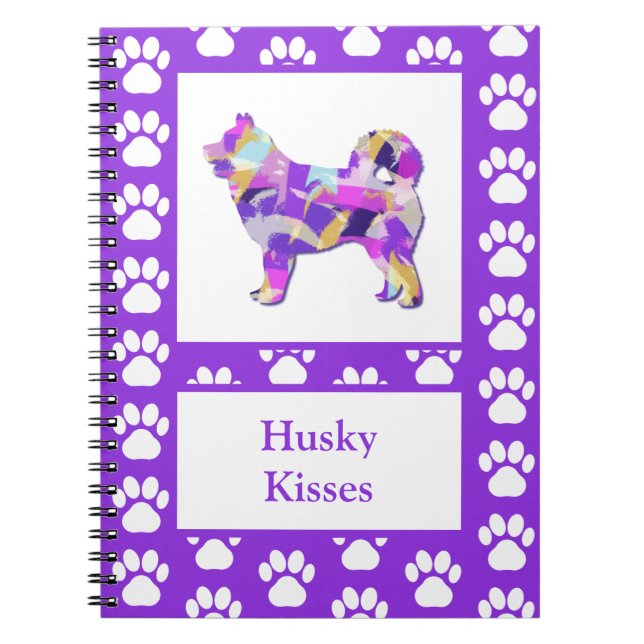 Husky Siberian Dog Silhouette Paw Lila PY&B Notizblock (Vorderseite)