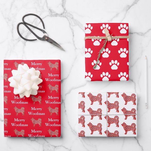 Husky Siberian Dog Silhouette White Woofmas Geschenkpapier Set (Vorderseite)