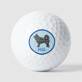 Husky Siberian Hund Silhouette Monogram Grid Blue Golfball