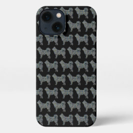 Husky Siberian Niedlich Dog Silhouette Grid Black iPhone 13 Hülle