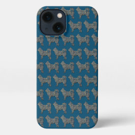 Husky Siberian Niedlich Dog Silhouette Grid Blue iPhone 13 Hülle