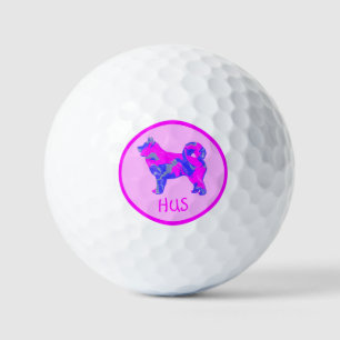 Husky Siberian Niedlich Pink Dog Silhouette Monogr Golfball