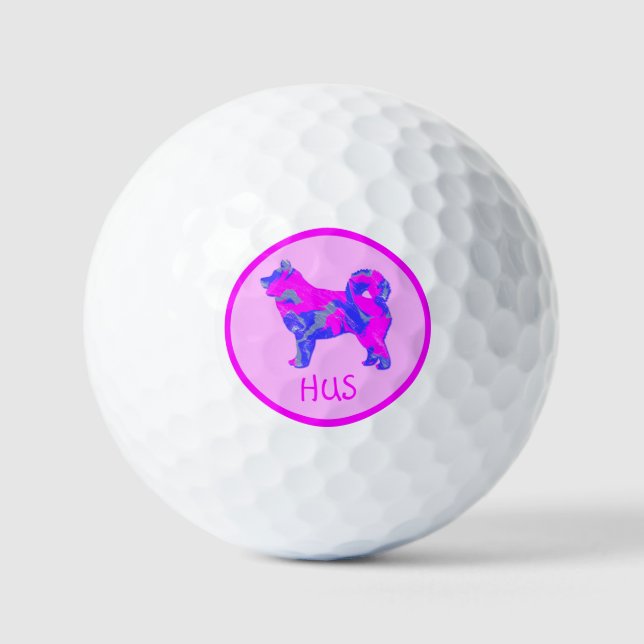 Husky Siberian Niedlich Pink Dog Silhouette Monogr Golfball (Vorderseite)