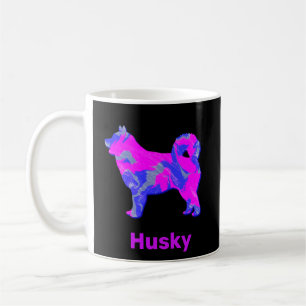 Husky Siberischer Hund rosa, blau und schwarz Kaffeetasse