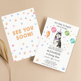 Husky Sibir Dog Pawty Welppy Birthday Pink Einladung