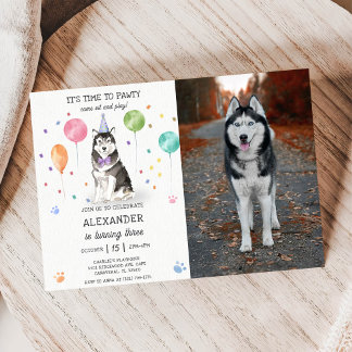 Husky Sibir Dog Pawty Welppy Birthday Pink Einladung