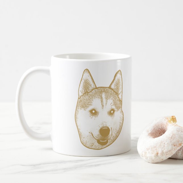 Husky Sibir Dog Personalisiert Hand Zeichnend Kaffeetasse (Mit Donut)