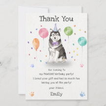 Husky Sibir Welpen-Hund Geburtstag Dankeschön Kart