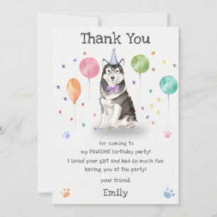 Husky Sibir Welpen-Hund Geburtstag Dankeschön Kart Einladung