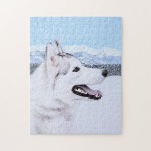 Husky-(Silber und Weiß) Malerei-Hundekunst Puzzle