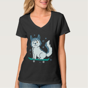 Husky Sled Dog Lieben Skateboarding T-Shirt