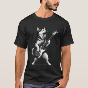 Husky spielt E-Bass Rockmusik Hunde Liebhaber T-Shirt