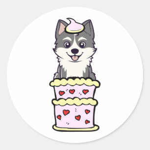 Husky springt aus einem Kuchen Runder Aufkleber