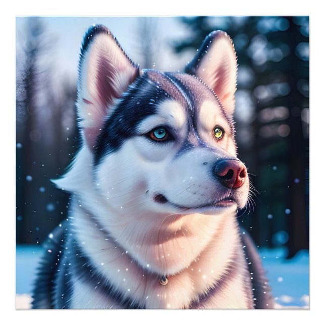 Husky Stares in Winter Fotodruck (Vorne)