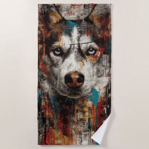 Husky-Straßenkunst-Porträt im urbanen Graffiti-Sti Strandtuch