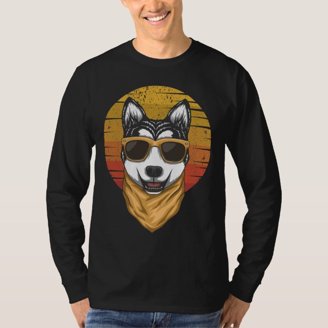 Husky Sunset Retro Vector T-Shirt (Vorderseite)