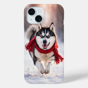 Husky trägt einen roten Winterskarf Case-Mate iPhone Hülle