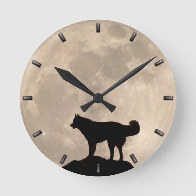 Husky-Uhr gibt Dekoration Vollmond-Wall-Uhr Runde Wanduhr (Vorderseite)