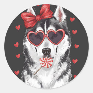 Husky und Lollipop Licking Valentine's Icon. Runder Aufkleber