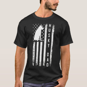 Husky Vater American Flag Dog T-Shirt