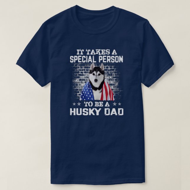 Husky-Vater mit dem stolzen amerikanischen Flaggen T-Shirt (Design vorne)